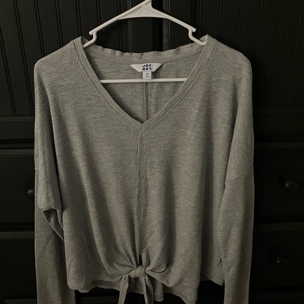JoyLab Women's Long Sleeve Gray Tie-Front Top M